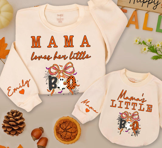 Mama loves her little Boo & Mama's Little Boo Matching Halloween Sweatshirts for Family Fun and Festive Fall Outfits