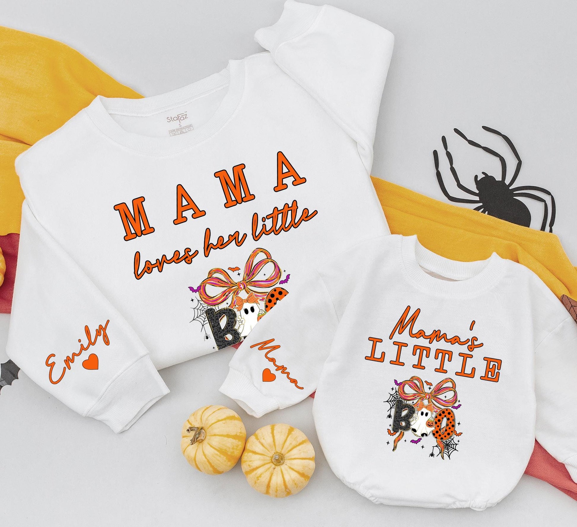 Mama loves her little Boo & Mama's Little Boo Matching Halloween Sweatshirts for Family Fun and Festive Fall Outfits