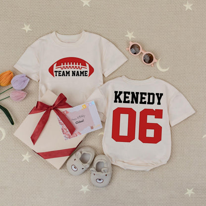Custom Team Name Football Shirts Toddler Baby Gameday Outfit Red White Bold Sporty Kids Clothes
