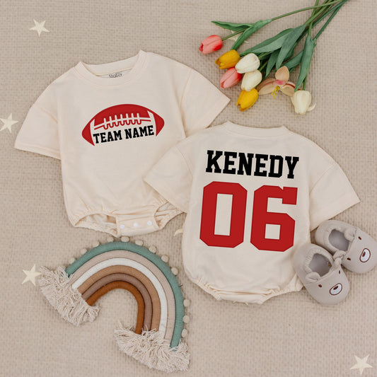 Custom Team Name Football Shirts Toddler Baby Gameday Outfit Red White Bold Sporty Kids Clothes
