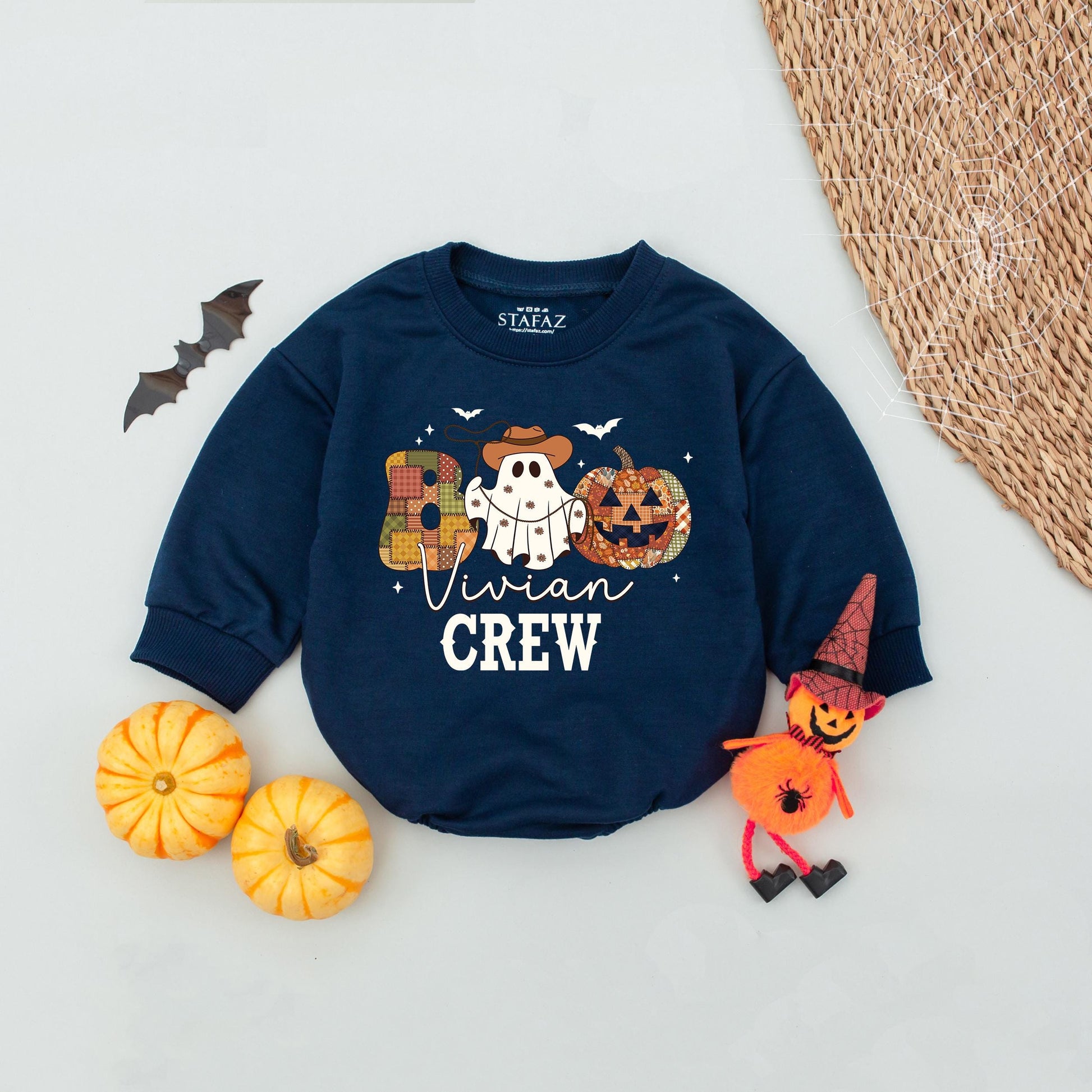Vivian's Boo Crew Cowboy Ghost Halloween Baby Romper Pumpkin Patchwork Fall Family Matching Toddler Outfit