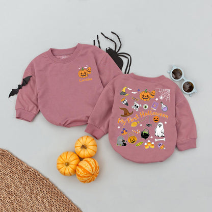 My First Halloween Personalized Baby Romper Cute Ghost Pumpkin Jack-o-Lantern Design for Baby's Spooky Season Outfit