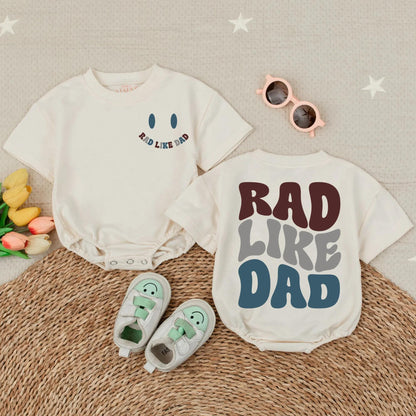 Rad Like Dad Baby Romper Toddler Tee Set, Modern Dark Blue & Brown Design, Father's Day Gift, Cool Dad Outfit, Comfortable Cotton Kids Clothes, New Dad Gift