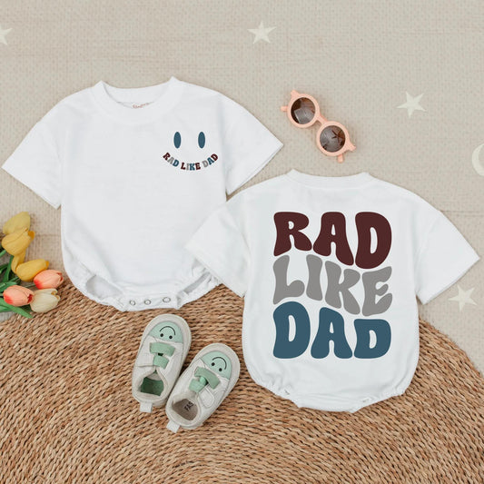 Rad Like Dad Baby Romper Toddler Tee Set, Modern Dark Blue & Brown Design, Father's Day Gift, Cool Dad Outfit, Comfortable Cotton Kids Clothes, New Dad Gift