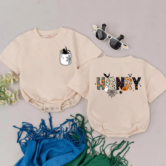 Spooky Spider & Henry Halloween Baby Romper My First Halloween Custom Name Boy Outfit Personalized Baby Shower Gift Festive