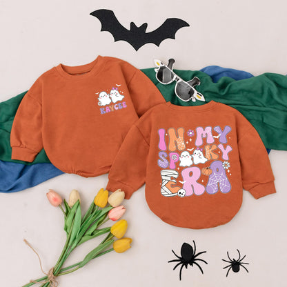 Personalized In My Spooky Era Baby Romper, Retro Halloween Bodysuit, Custom Name First Halloween Outfit, Spooky Season Gift, Pink Purple Orange