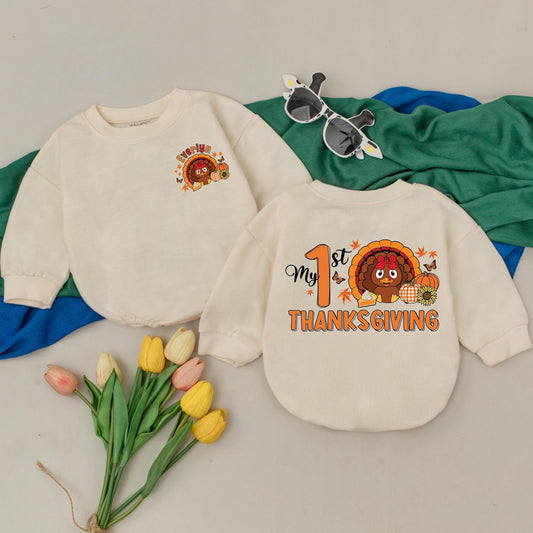 My 1st Thanksgiving Romper: Adorable Turkey & Pumpkin Outfit, Fall Baby Bodysuit, Cute Autumn Colors, Cozy Baby Shower Gift, Newborn Keepsake 139 chars