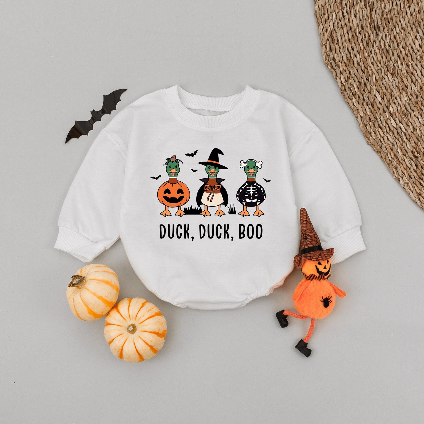 Duck Duck Boo Halloween Baby Romper, Cute Pumpkin Ghost Outfit, Fall Infant Bodysuit, Funny Trick or Treat Costume, 1st Halloween Shower Gift, Unisex 138