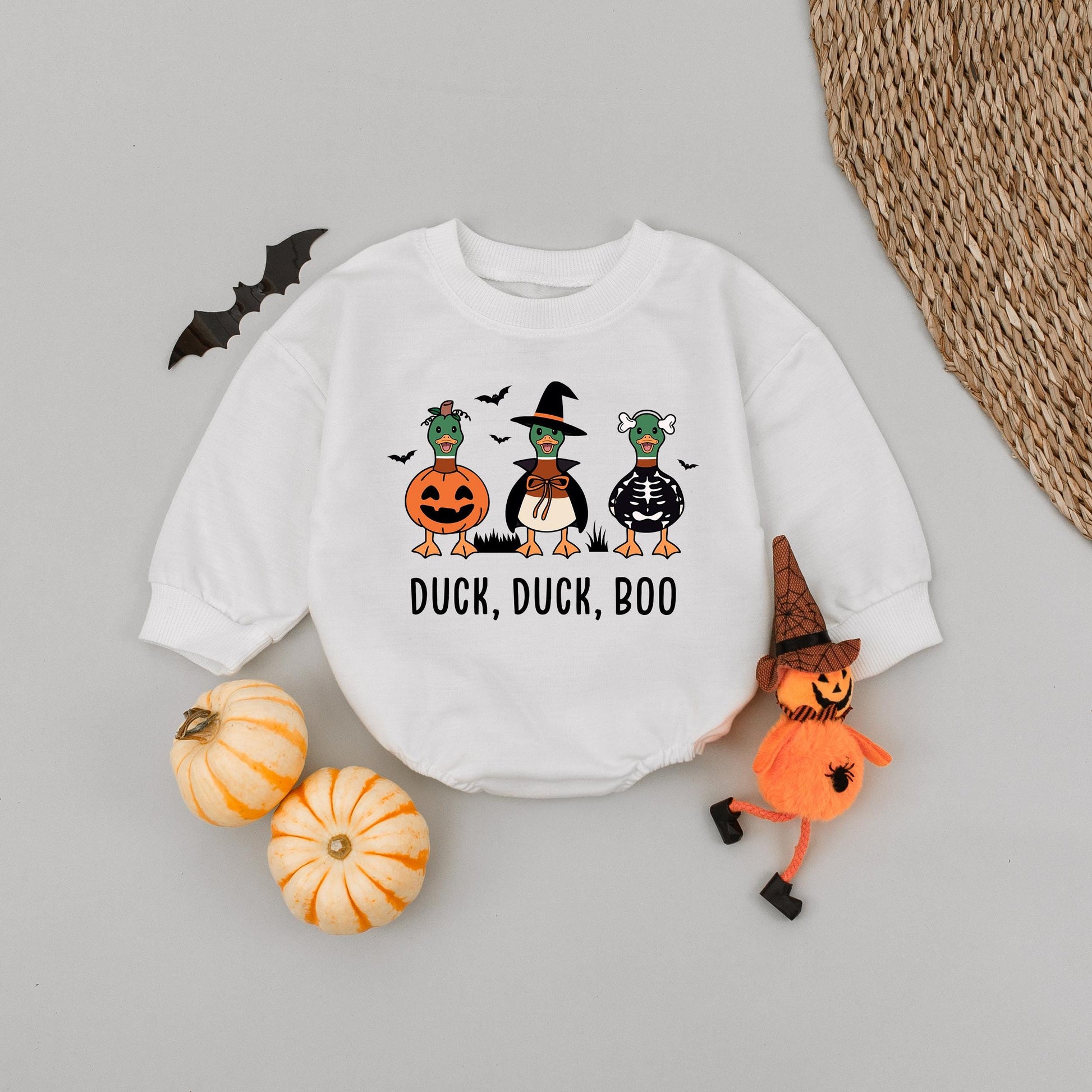 Duck Duck Boo Halloween Baby Romper, Cute Pumpkin Ghost Outfit, Fall Infant Bodysuit, Funny Trick or Treat Costume, 1st Halloween Shower Gift, Unisex 138