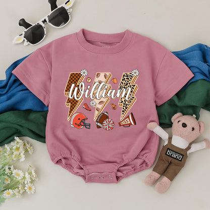 Retro Football Baby Romper William Personalized Game Day Bodysuit Vintage Cheer Outfit