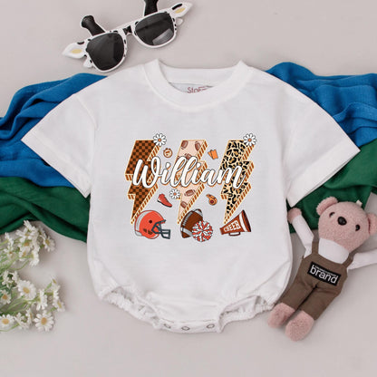 Retro Football Baby Romper William Personalized Game Day Bodysuit Vintage Cheer Outfit