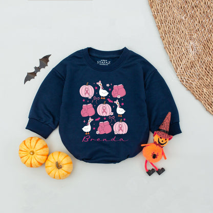 Cute Brenda Pink Pumpkin Baby Bodysuit Whimsical Fall Outfit Personalized Thanksgiving Baby Shower Gift Newborn Girl Romper