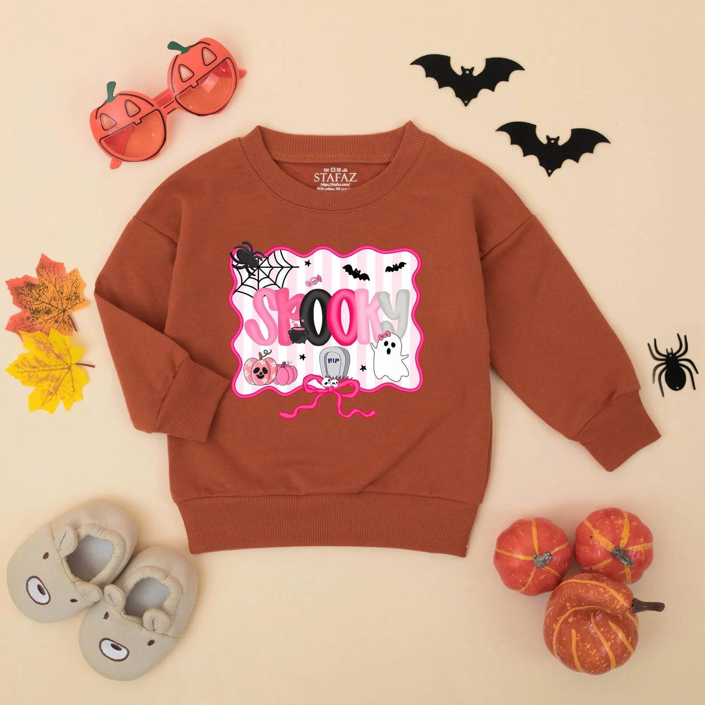Pink Spooky Halloween Baby Girl Romper, Bubble Bodysuit with Spider Web, Bats & Pumpkins, Cute First Halloween Gift for Toddler