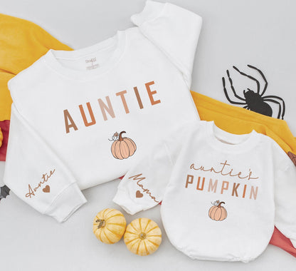 Matching Auntie & Auntie's Pumpkin Sweatshirts for Family Fun, Fall Season, Thanksgiving & Halloween Costumes