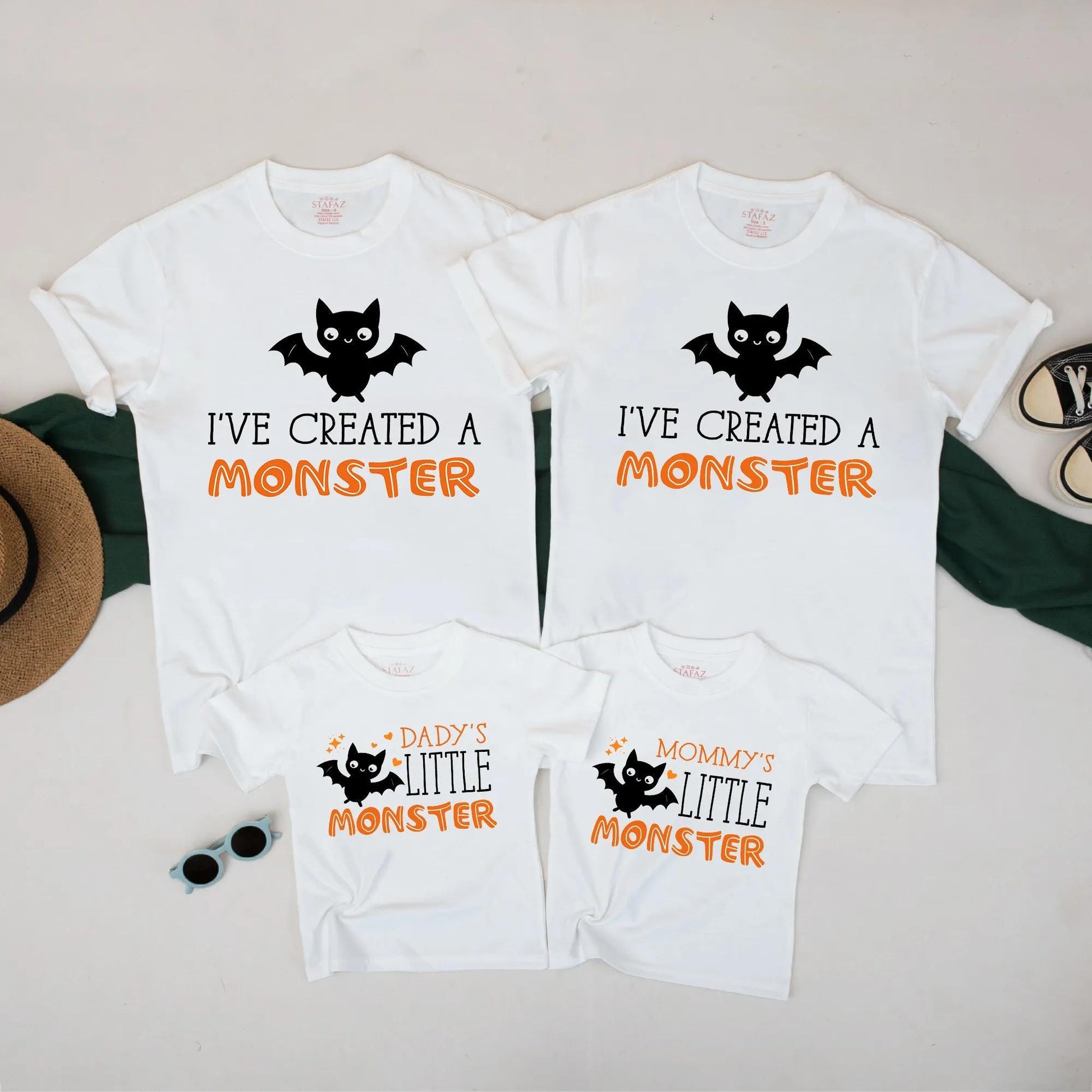 Daddy Mommy Little Monster Bat Family Matching Halloween Costume Shirts Spooky Cute Monster Halloween Outfit for Kids Parents