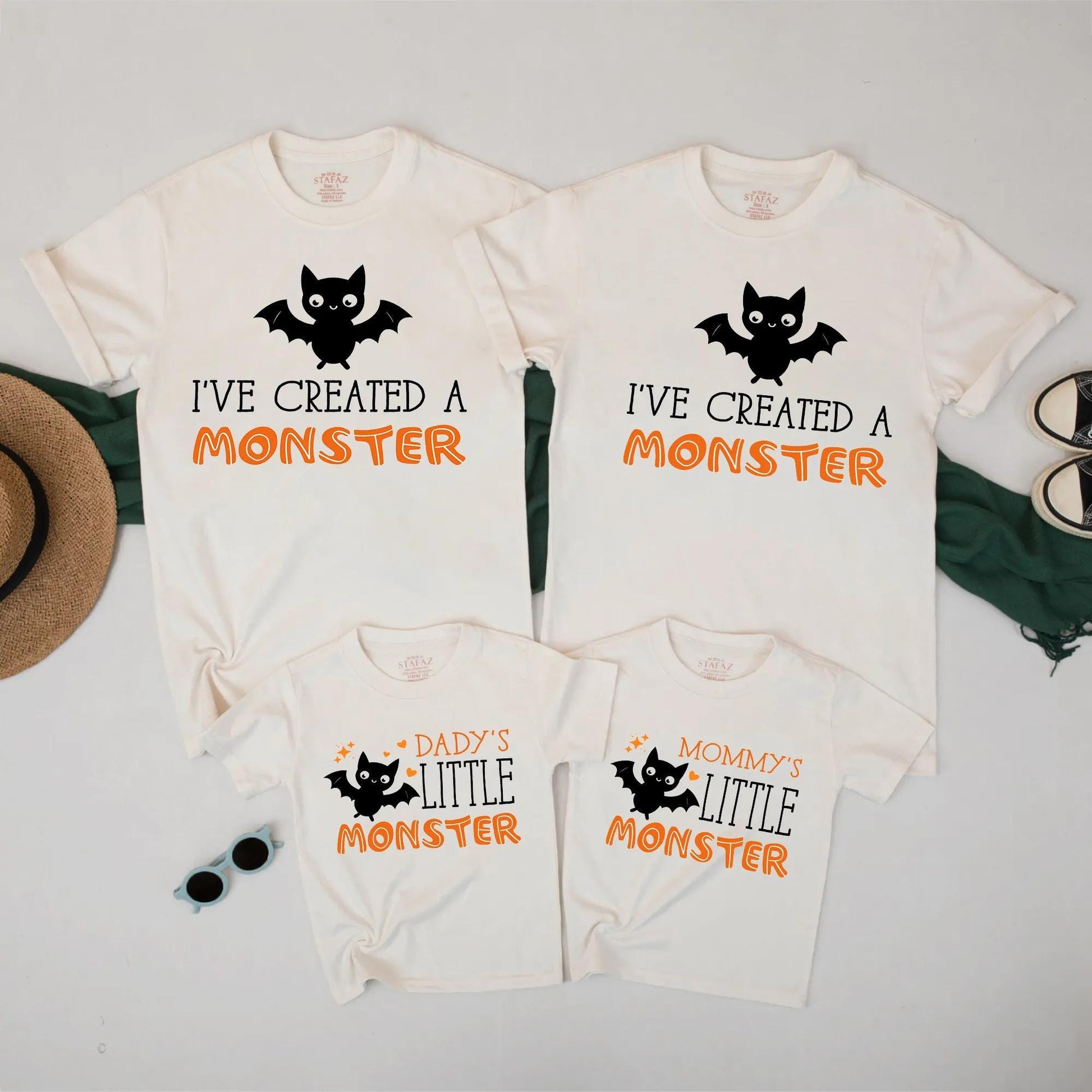 Daddy Mommy Little Monster Bat Family Matching Halloween Costume Shirts Spooky Cute Monster Halloween Outfit for Kids Parents
