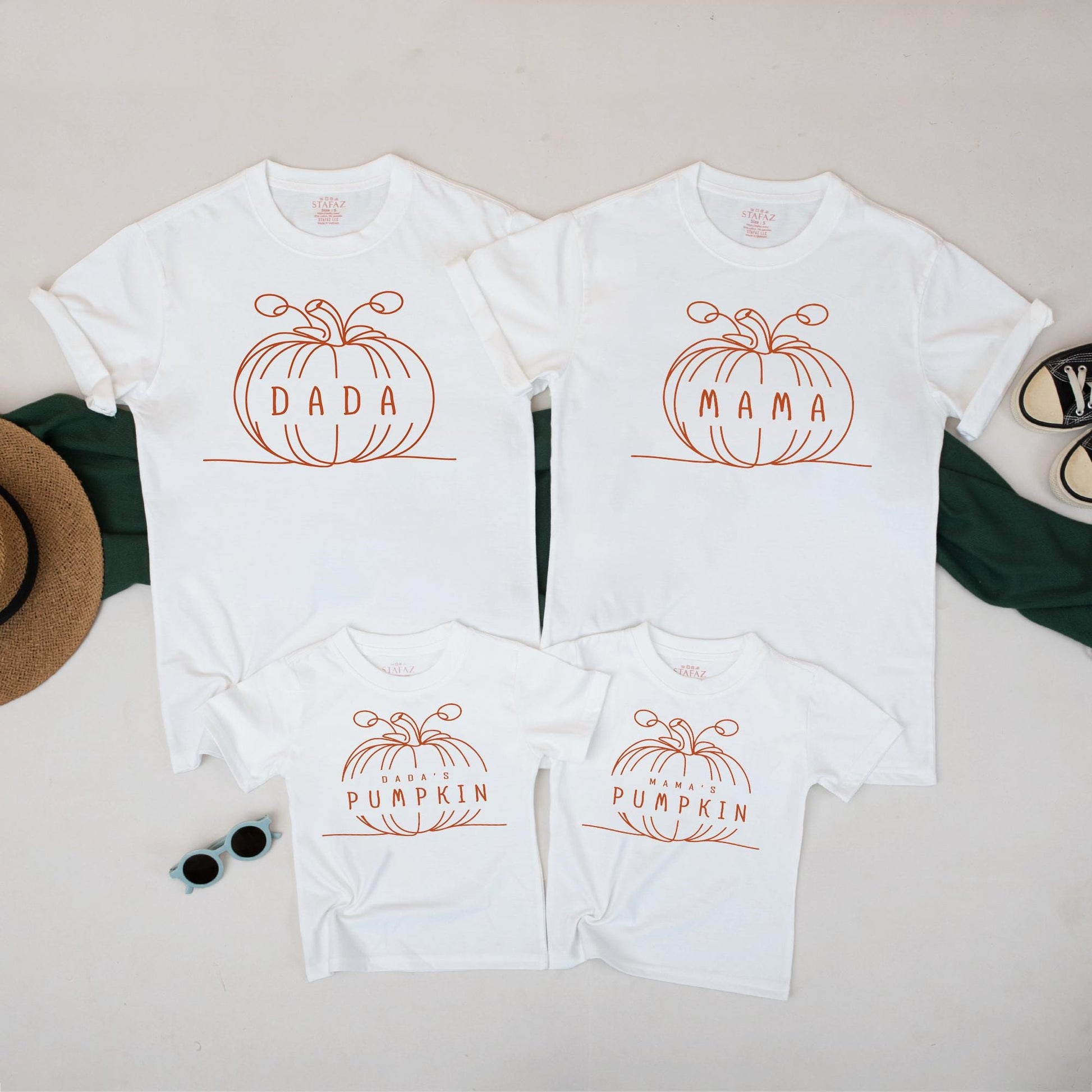 Matching Family Pumpkin Outfits - Dada, Mama, & Kids Halloween Shirts - Modern Pumpkin Vine Design - Fall Family Look - Parent & Child Tees