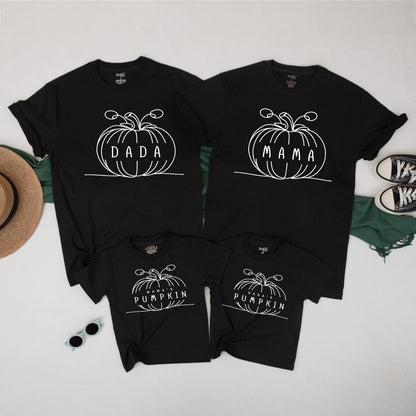 Matching Family Pumpkin Outfits - Dada, Mama, & Kids Halloween Shirts - Modern Pumpkin Vine Design - Fall Family Look - Parent & Child Tees