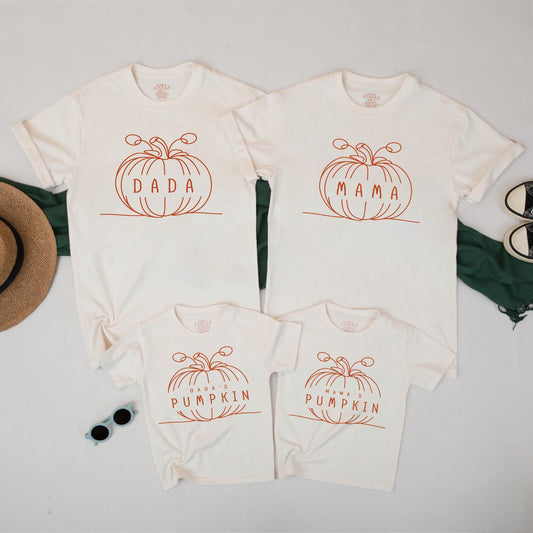 Matching Family Pumpkin Outfits - Dada, Mama, & Kids Halloween Shirts - Modern Pumpkin Vine Design - Fall Family Look - Parent & Child Tees