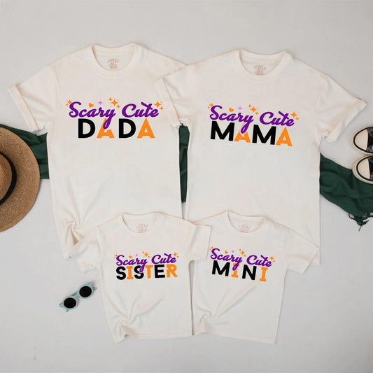 Scary Cute Family Halloween Shirts: Matching Mom, Dad, Sister & Mini Outfits with Purple & Orange Spooky Vibes for Trick or Treat Fun (Cotton)
