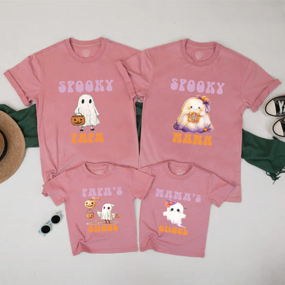Matching Spooky Halloween Family Shirts, Papa Mama Ghoul Ghost Pumpkin Tees, Orange, White, Purple Vintage Outfits