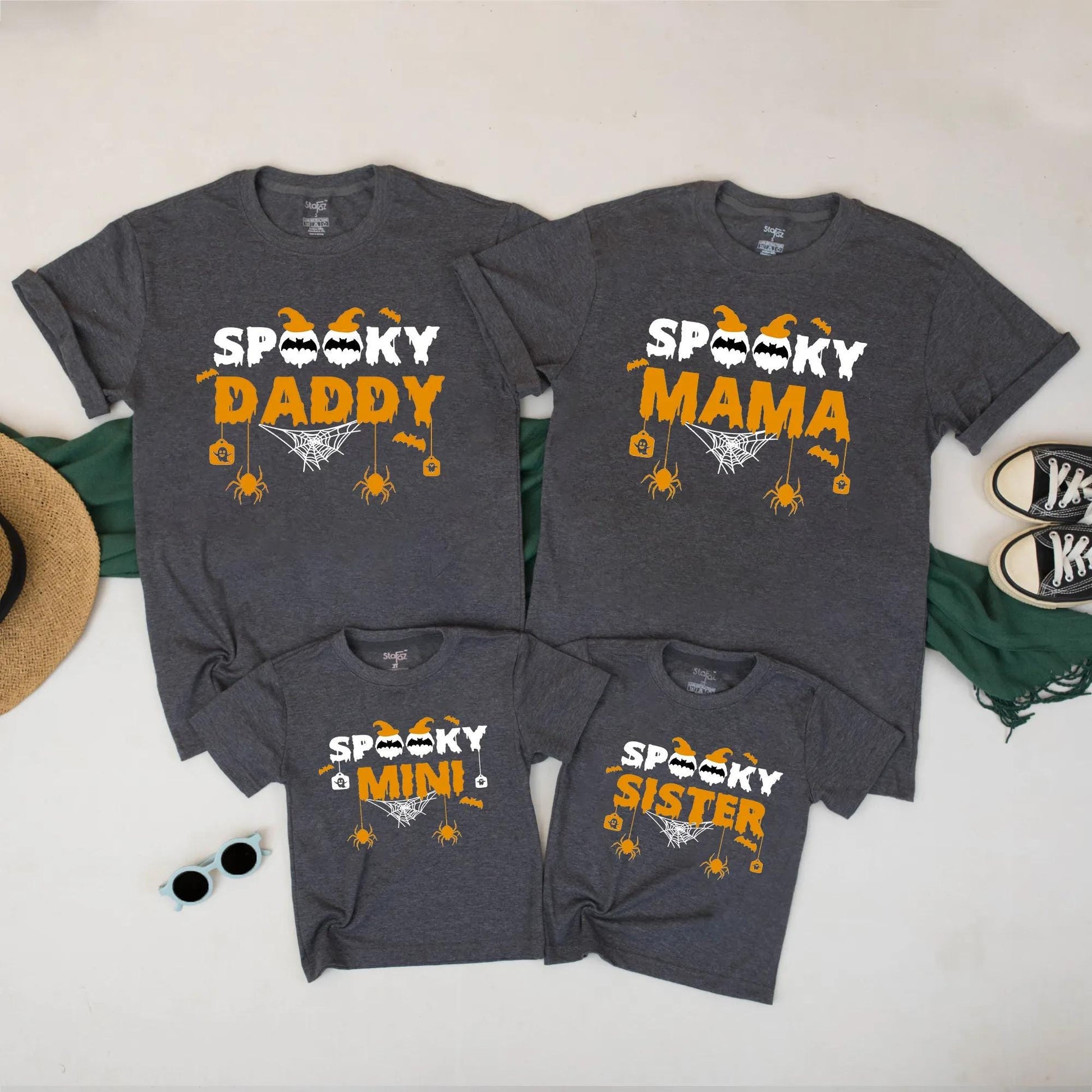 Spooky Family Halloween Shirts - Matching Ghost Bat Tee for Mom Dad Kids - Cute Cartoon Outfit Idea with Witch Pumpkins & Dripping Text - Fall Apparel 138 chars