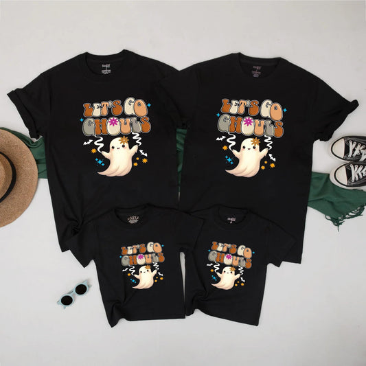 Matching Family Halloween Shirts 'Let's Go Ghouls' Retro Ghost Tee for Mom Dad Kids Fall Outfit Cute Autumn Costume