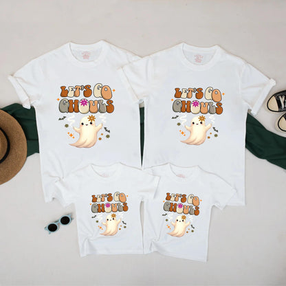 Matching Family Halloween Shirts 'Let's Go Ghouls' Retro Ghost Tee for Mom Dad Kids Fall Outfit Cute Autumn Costume