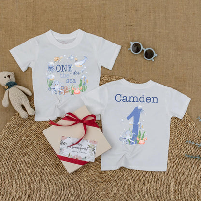 Personalized One the Sea Birthday Romper Ocean Theme First Birthday Bubble Outfit for Boys Girls Under the Sea Party Celebration