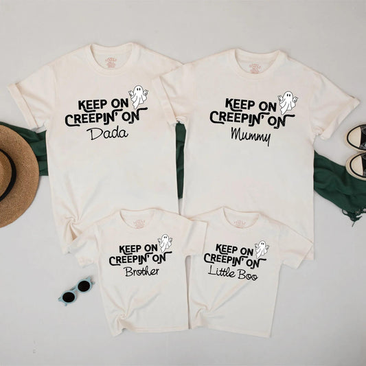 Keep on Creepin' On Family Halloween Shirts Matching Ghost TShirt Set for Dada Mummy Brother Little Boo Cute Spooky Outfit