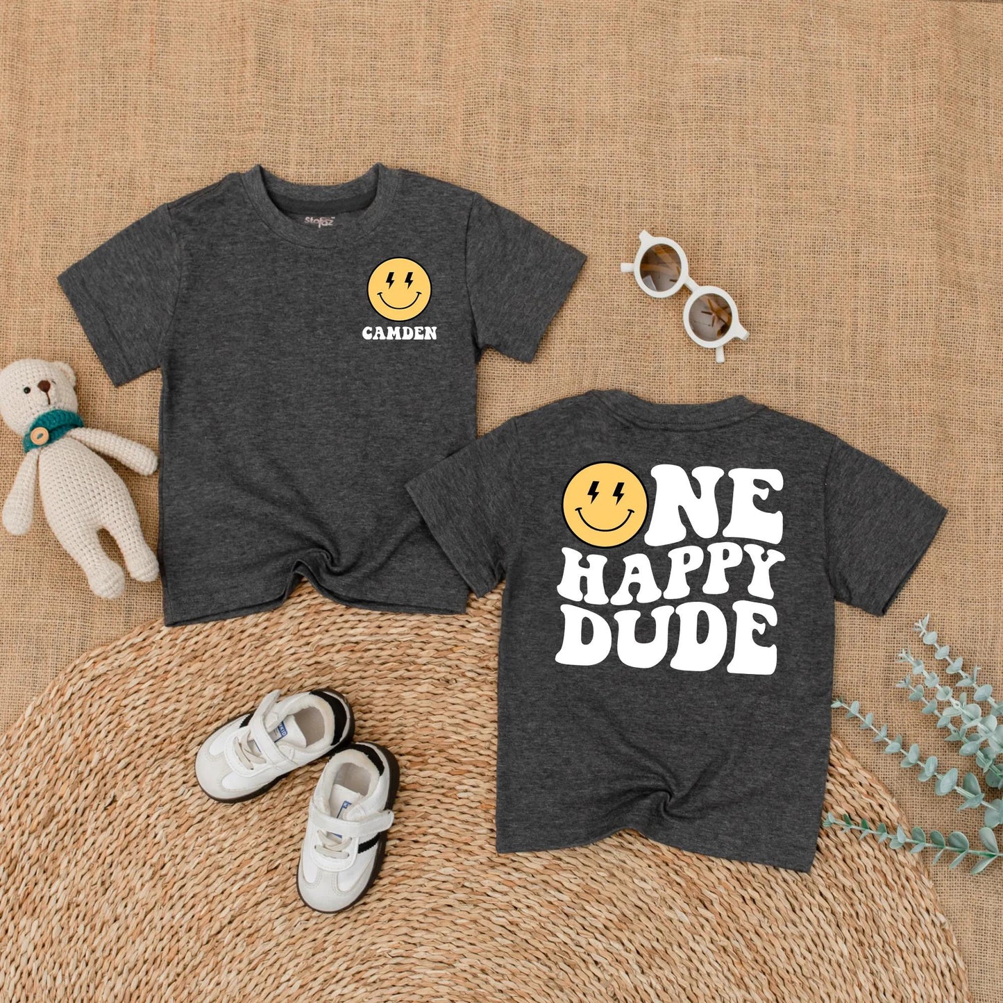 Camden One Happy Dude Baby Romper Retro Smiley Face First Birthday Outfit Toddler Boy Bodysuit Party Gift