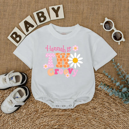 Personalized Two Groovy Second Birthday Shirt for Baby Girl Custom Name Boho Daisy Flower Vintage Pink Orange Polka Dot Party Outfit