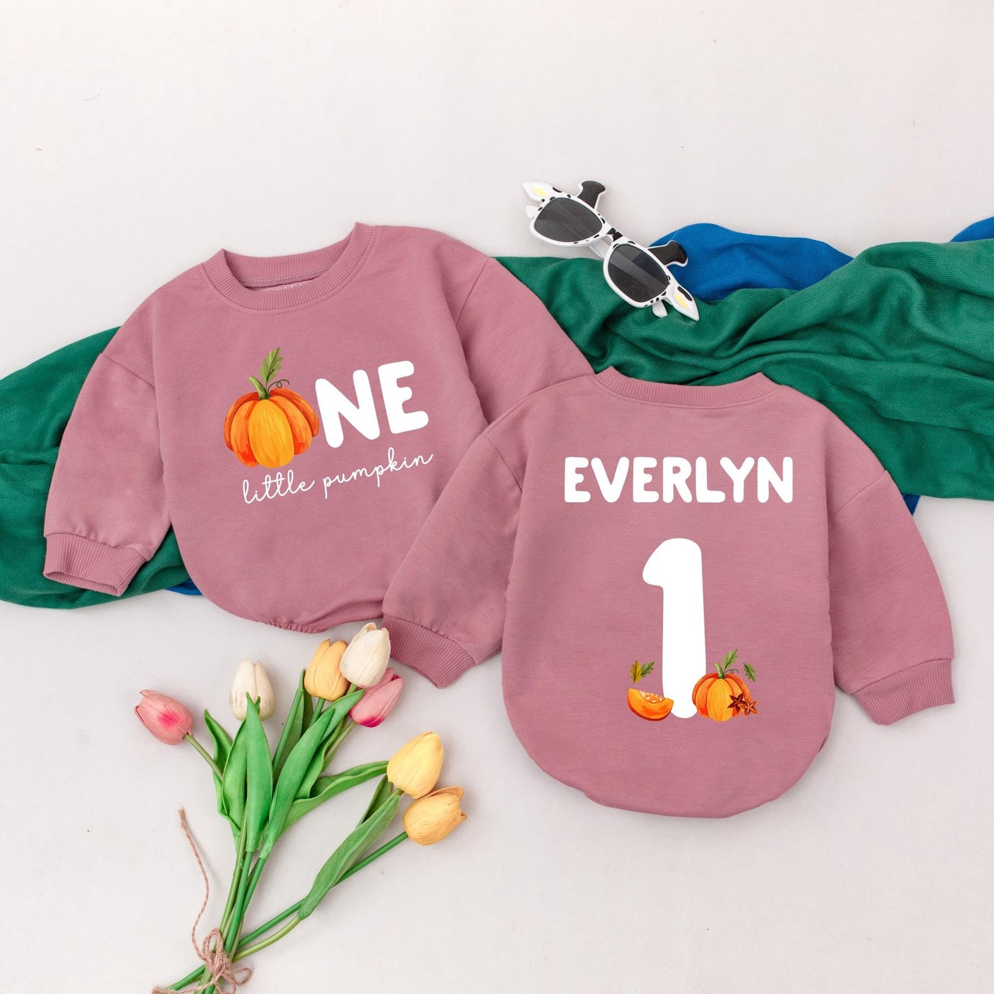 Personalized Little Pumpkin 1st Birthday Romper Set, Everlyn One Thanksgiving Outfit, Custom Name Fall Baby Clothes, Autumn Shower Gift (138 chars)