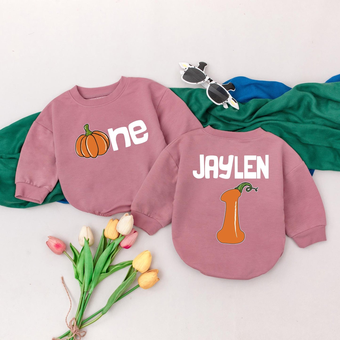 Personalized Pumpkin First Birthday Romper, Orange One Pumpkin Outfit, Custom Name Thanksgiving Baby Outfit, Fall Autumn Romper, Baby Shower Gift 138 chars