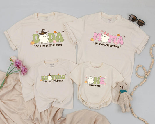 Spooky Little Boo One Birthday Matching Family Shirts Vintage Pastel Ghost Halloween Costume Baby Girl Boy Outfit