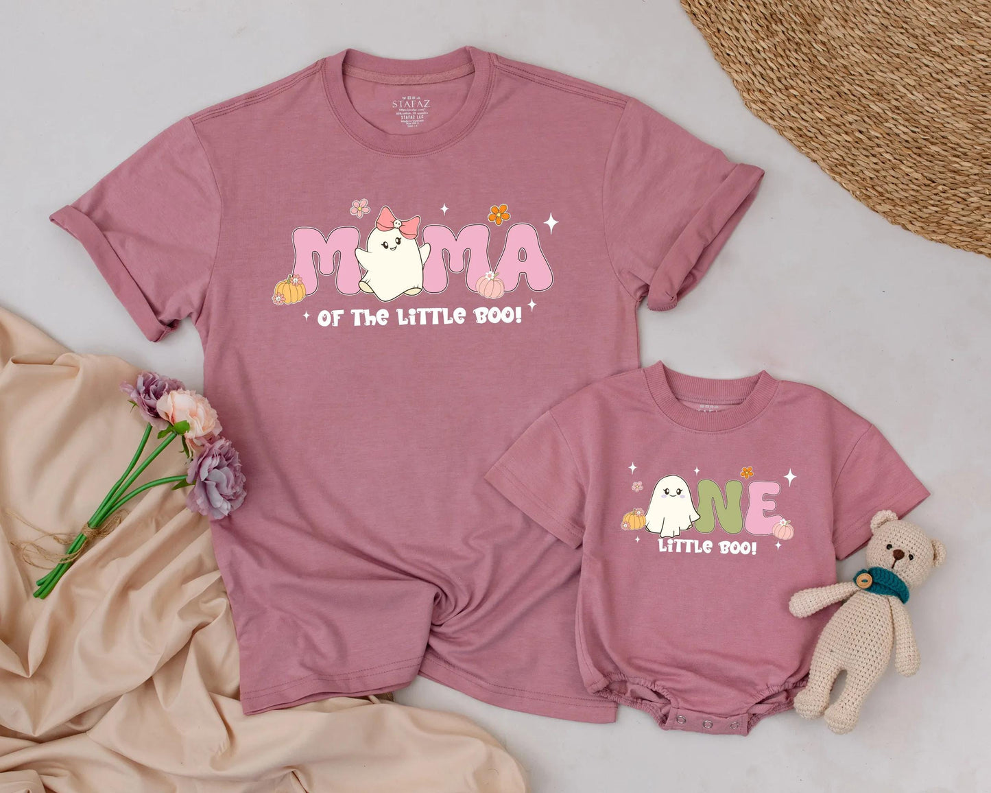 Spooky Little Boo One Birthday Matching Family Shirts Vintage Pastel Ghost Halloween Costume Baby Girl Boy Outfit