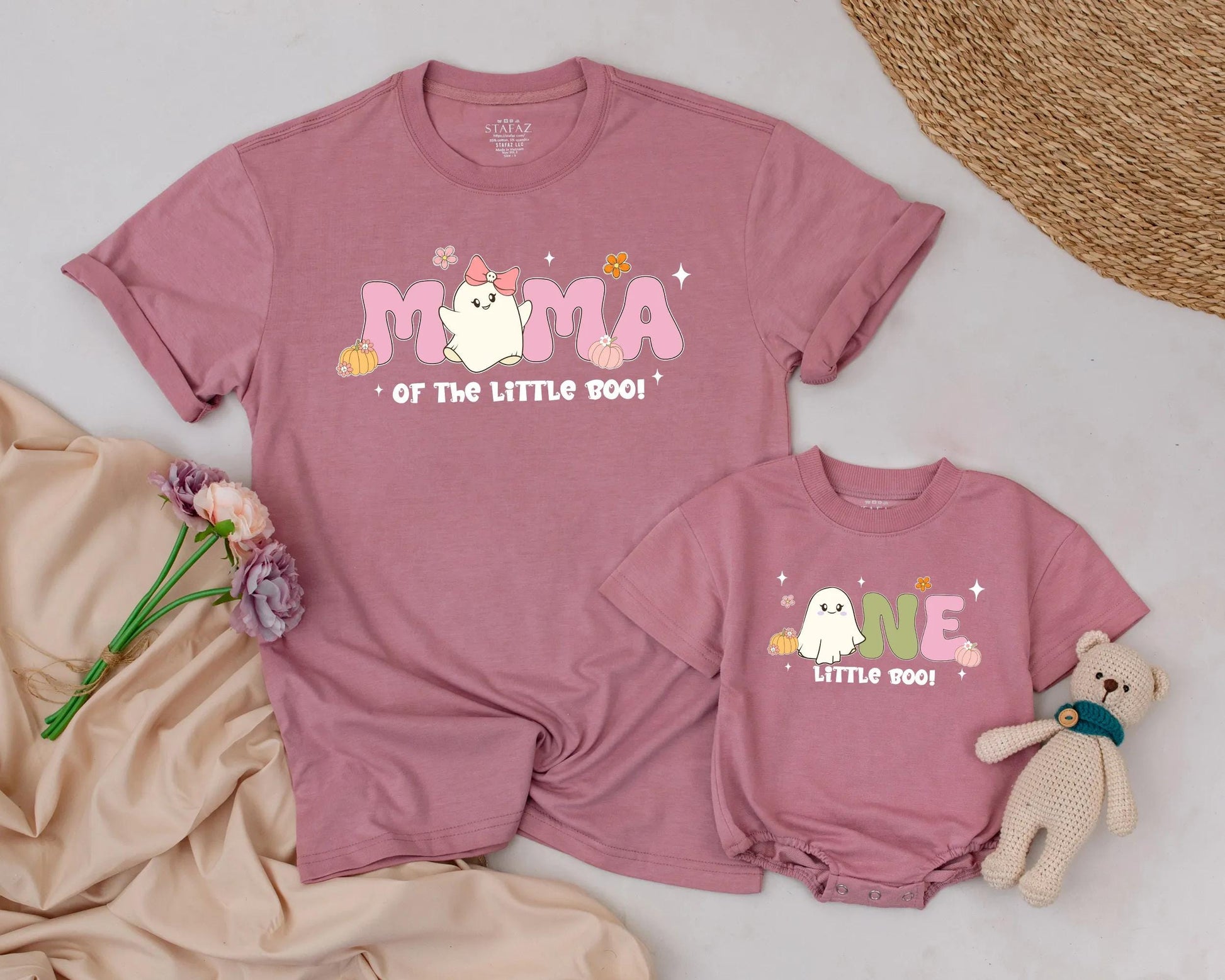 Spooky Little Boo One Birthday Matching Family Shirts Vintage Pastel Ghost Halloween Costume Baby Girl Boy Outfit