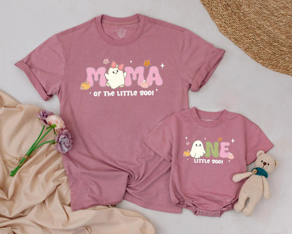 Spooky Little Boo One Birthday Matching Family Shirts Vintage Pastel Ghost Halloween Costume Baby Girl Boy Outfit