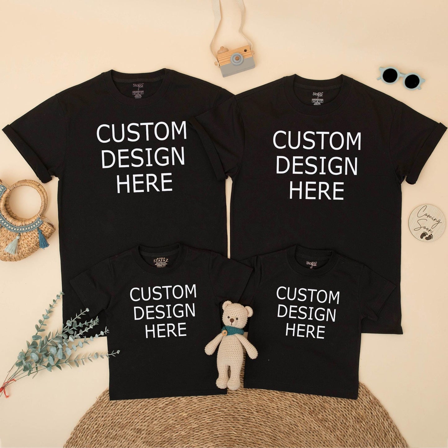 Custom Family Matching Shirts Minimalist Black Text Design for Mom Dad Sister Brother Baby Your Design Here Gift Idea