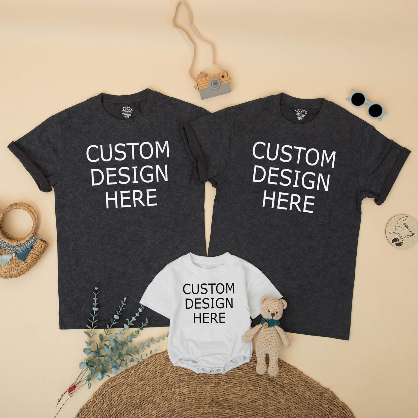 Custom Family Matching Shirts Minimalist Black Text Design for Mom Dad Sister Brother Baby Your Design Here Gift Idea