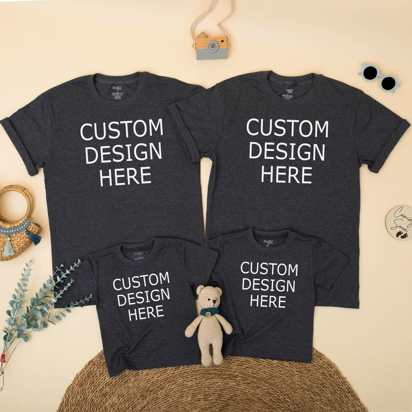 Custom Family Matching Shirts Minimalist Black Text Design for Mom Dad Sister Brother Baby Your Design Here Gift Idea