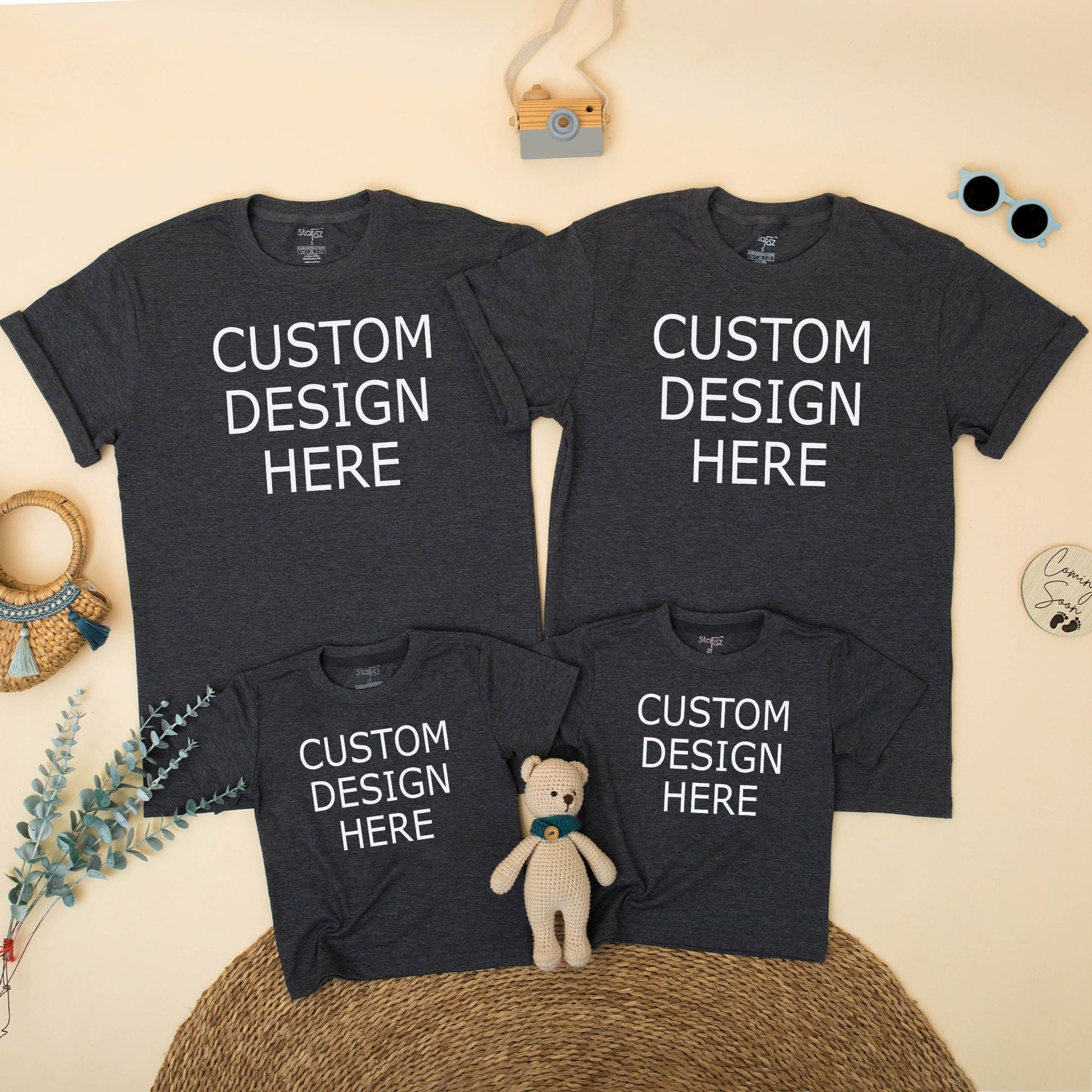 Custom Family Matching Shirts Minimalist Black Text Design for Mom Dad Sister Brother Baby Your Design Here Gift Idea