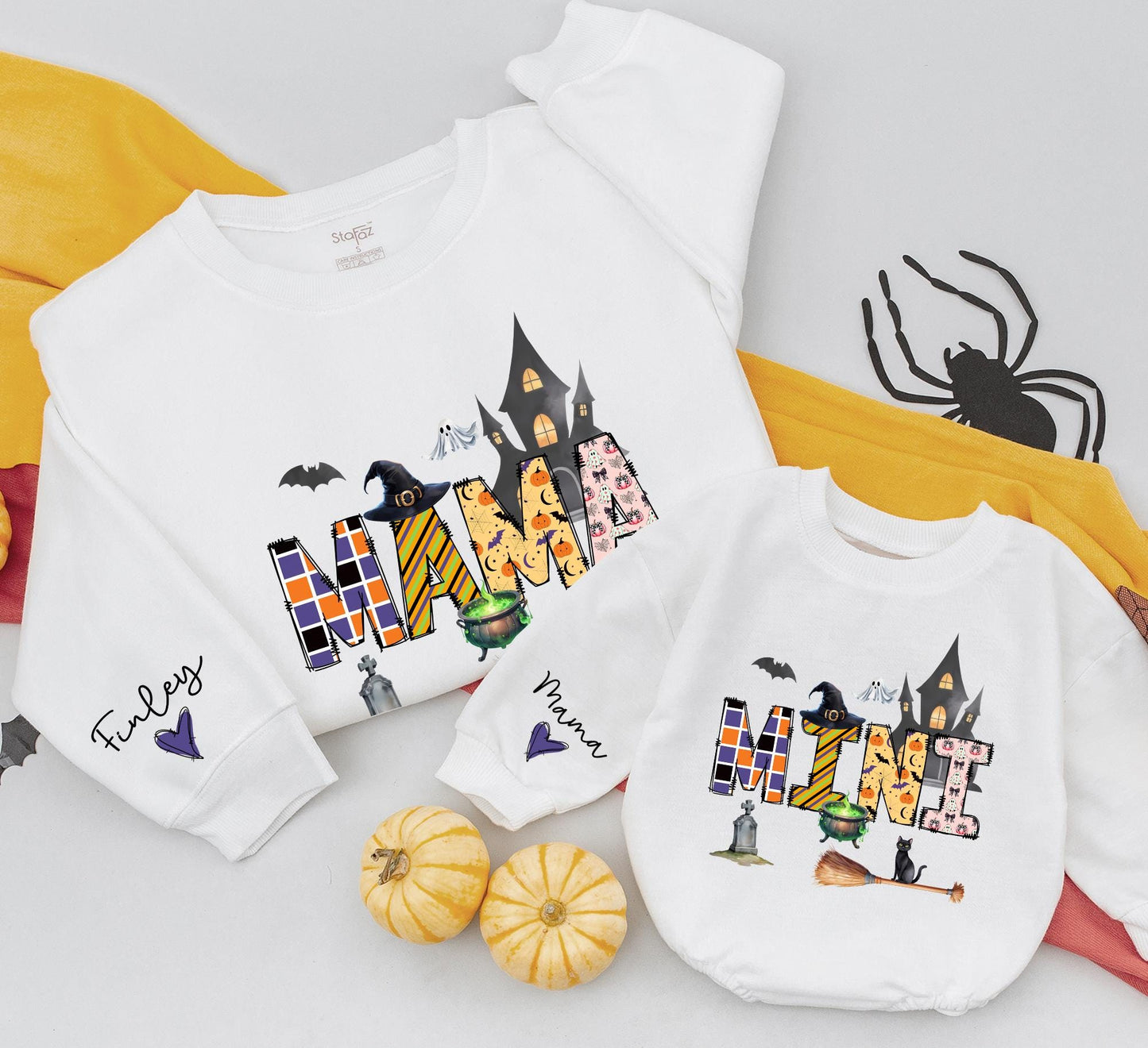 Custom Mama and Mini Halloween Sweatsuits Playful Pumpkin Ghost Matching Family Outfits Spooky Holiday Gifts