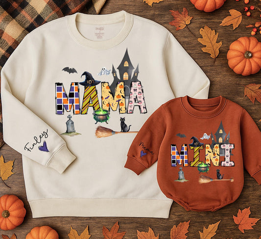 Custom Mama and Mini Halloween Sweatsuits Playful Pumpkin Ghost Matching Family Outfits Spooky Holiday Gifts