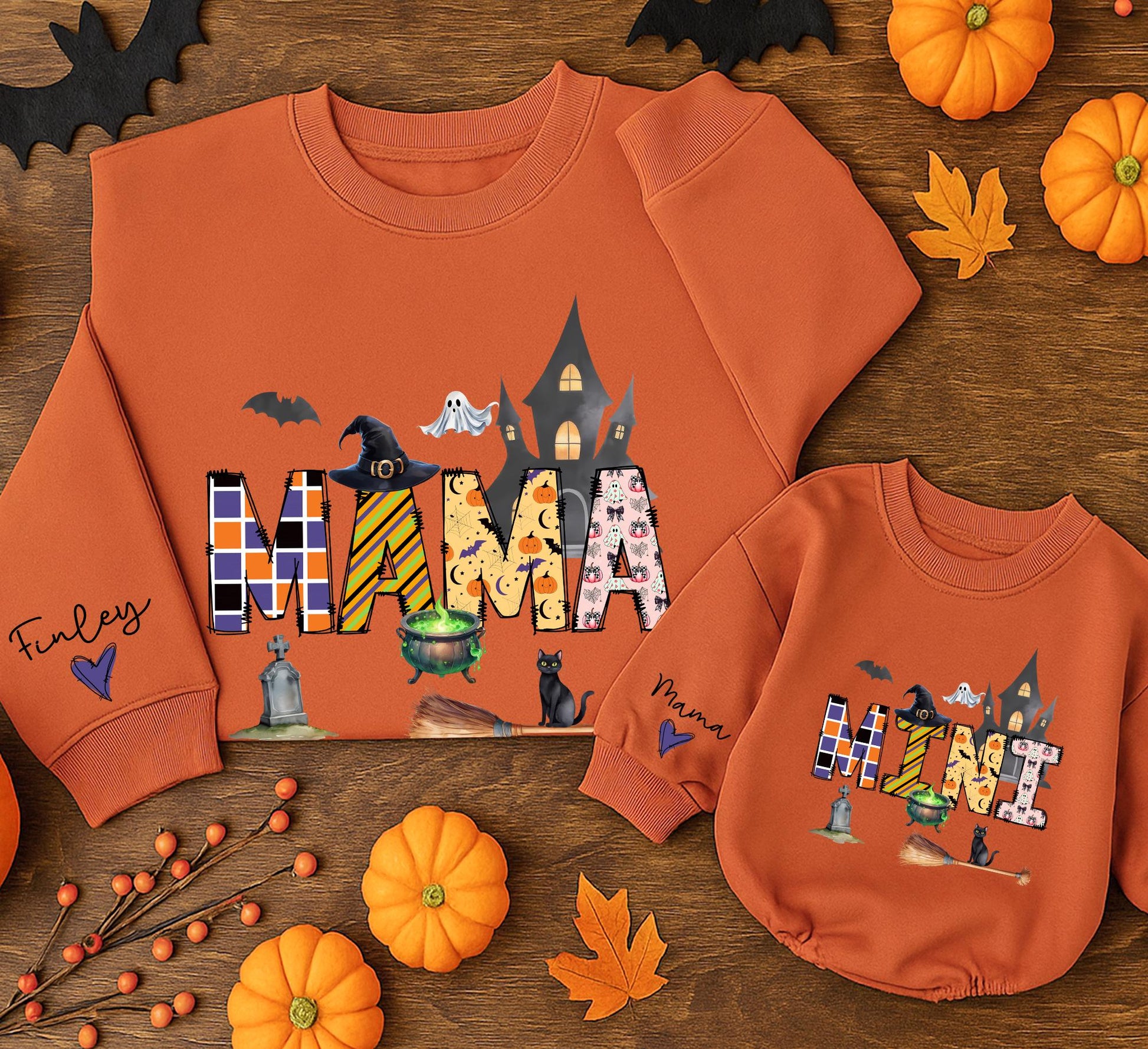 Custom Mama and Mini Halloween Sweatsuits Playful Pumpkin Ghost Matching Family Outfits Spooky Holiday Gifts