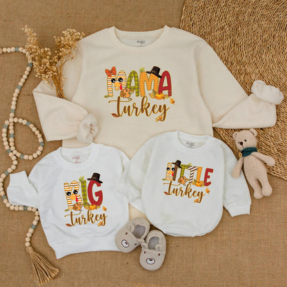 Matching Family Thanksgiving Sweatshirts, Funny Turkey Day Outfits! Cute Cartoon Turkey, Pumpkins & Leaves Design, Personalized Fall Dinner Apparel