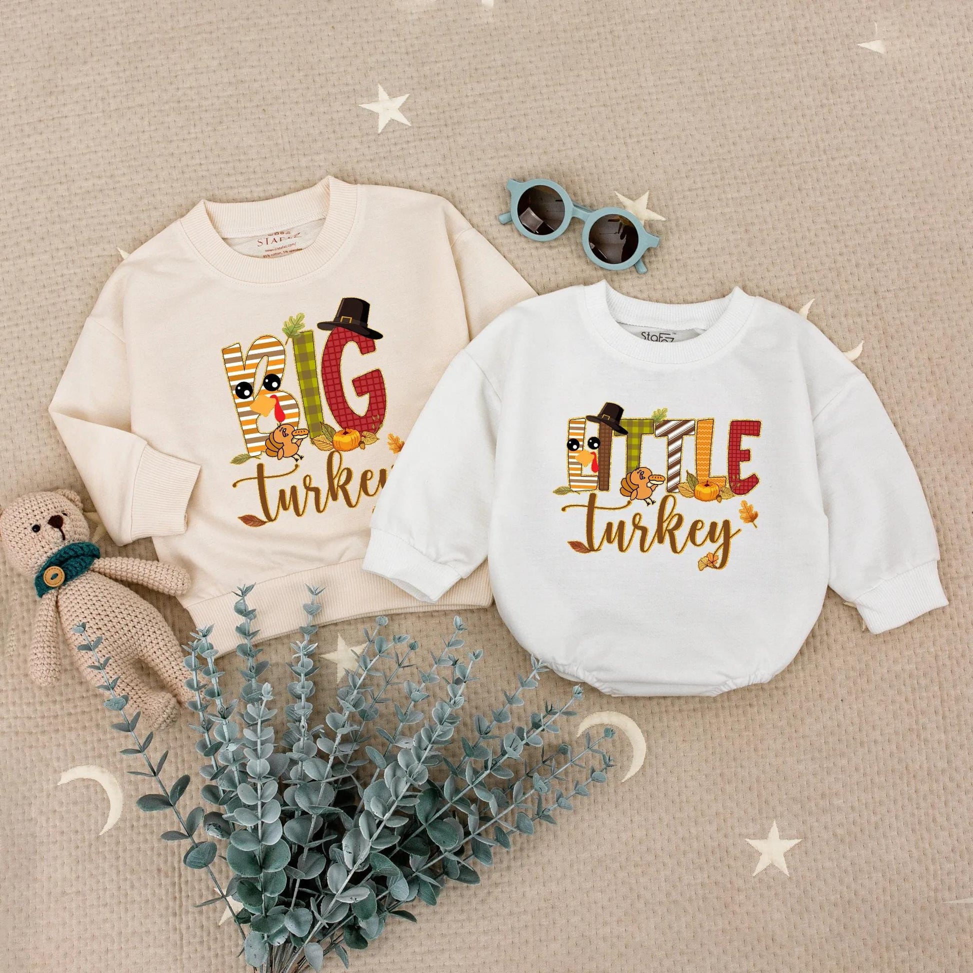 Matching Family Thanksgiving Sweatshirts, Funny Turkey Day Outfits! Cute Cartoon Turkey, Pumpkins & Leaves Design, Personalized Fall Dinner Apparel