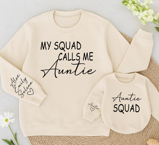 Matching Auntie Squad Sweatshirts Custom Auntie & Niece Gift My Squad Calls Me Auntie Sweater Family Matching Outfits