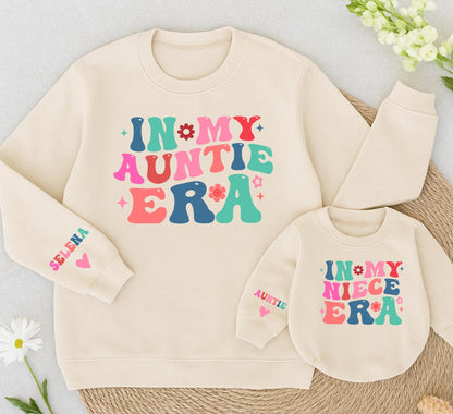 In My Auntie Era Matching Sweatshirt Retro Teal Pink Red 70s Graphics Auntie Niece Gift Set