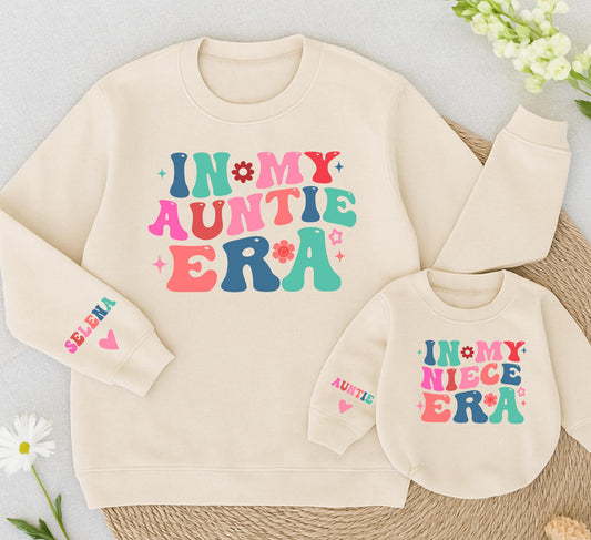 In My Auntie Era Matching Sweatshirt Retro Teal Pink Red 70s Graphics Auntie Niece Gift Set